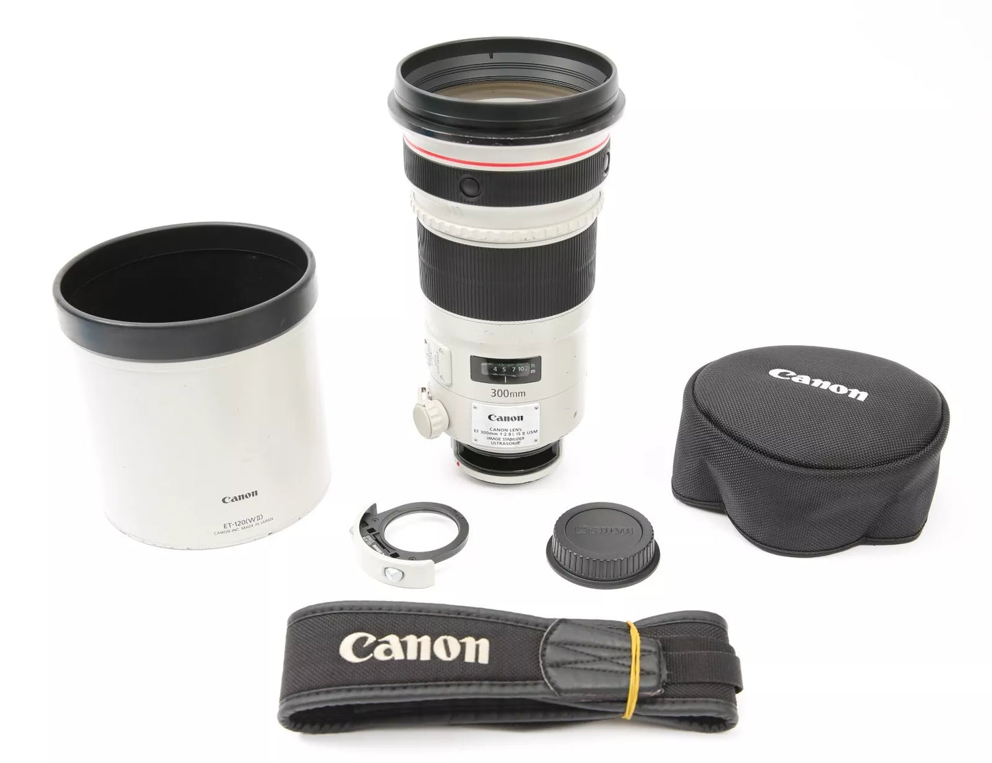 Canon EF 300mm f/2.8L IS II USM Lens with Both Caps, Hood and Neck Strap